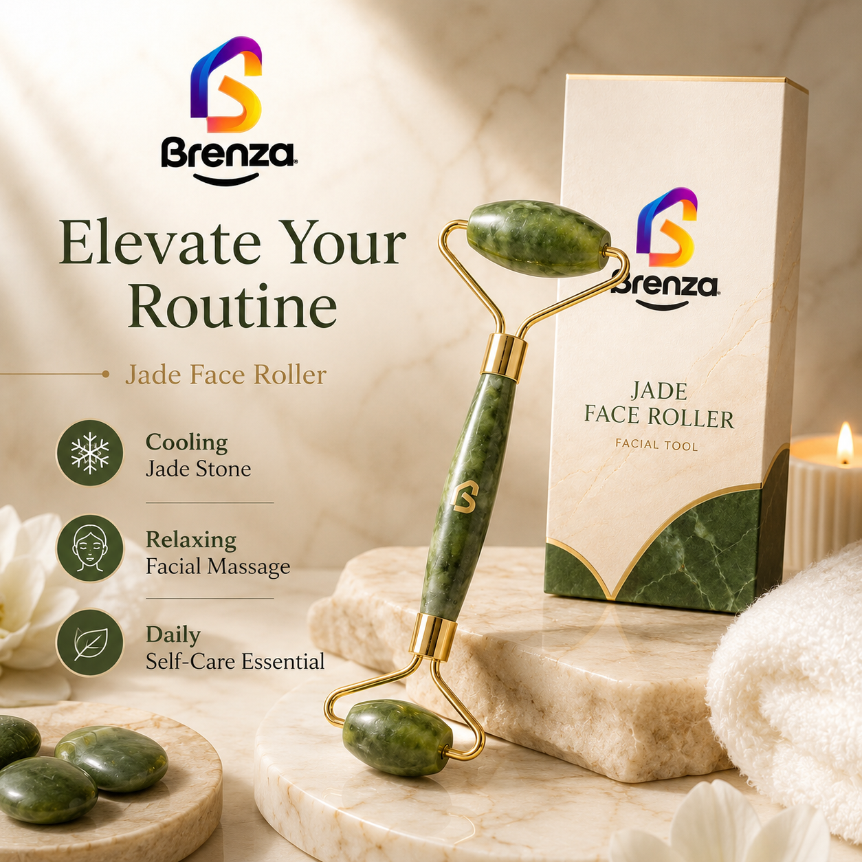 Brenza Jade Face Roller for Cooling Facial Massage
