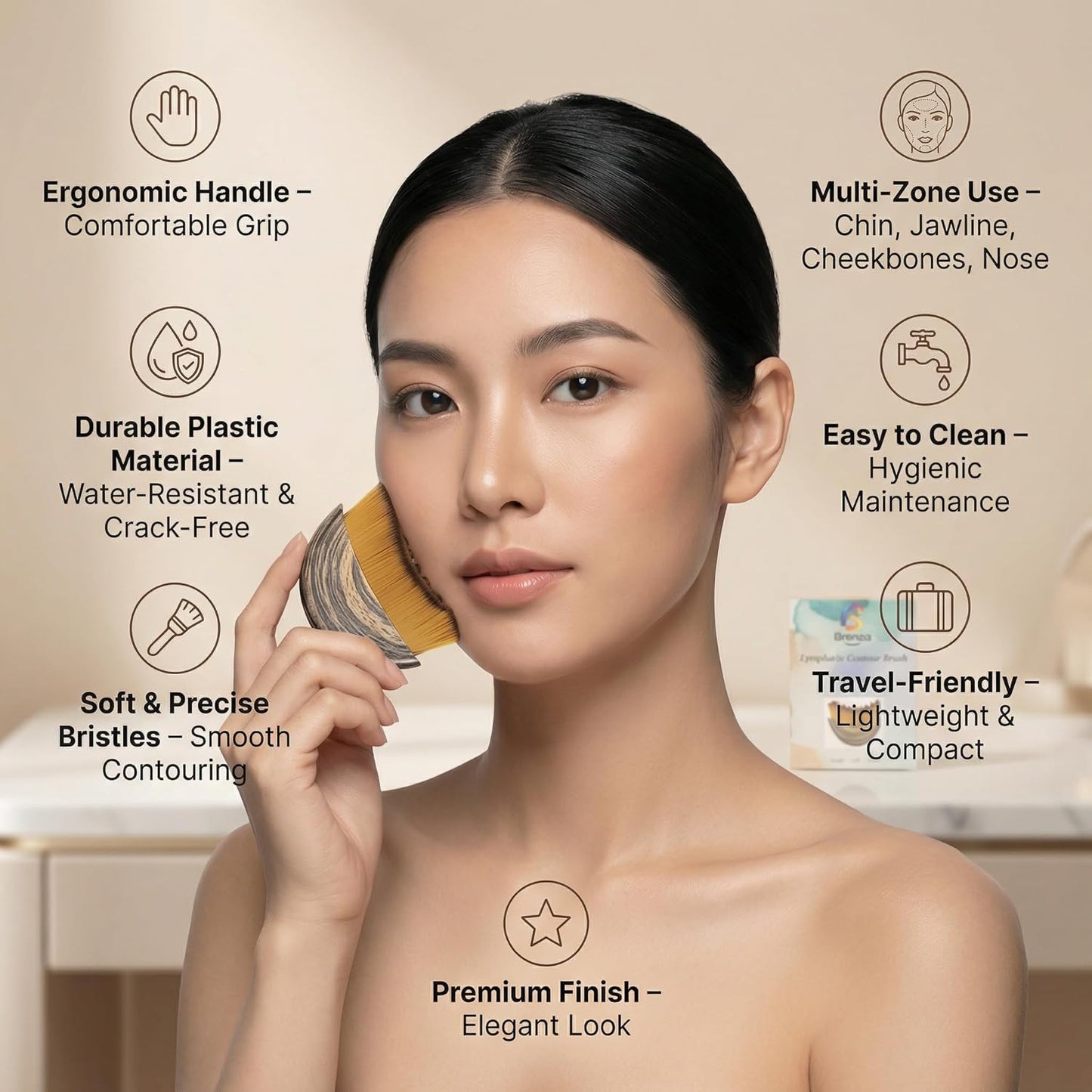 Brenza Lymphatic Contour Face Brush – Facial Sculpting Tool for Lymphatic Drainage