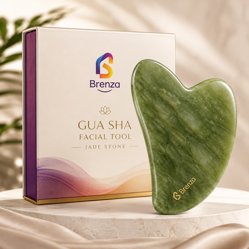 Brenza Jade Gua Sha Facial Tool for Face Massage, Jawline Sculpting & Daily Self-Care Routine