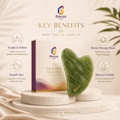 Brenza Jade Gua Sha Facial Tool for Face Massage, Jawline Sculpting & Daily Self-Care Routine