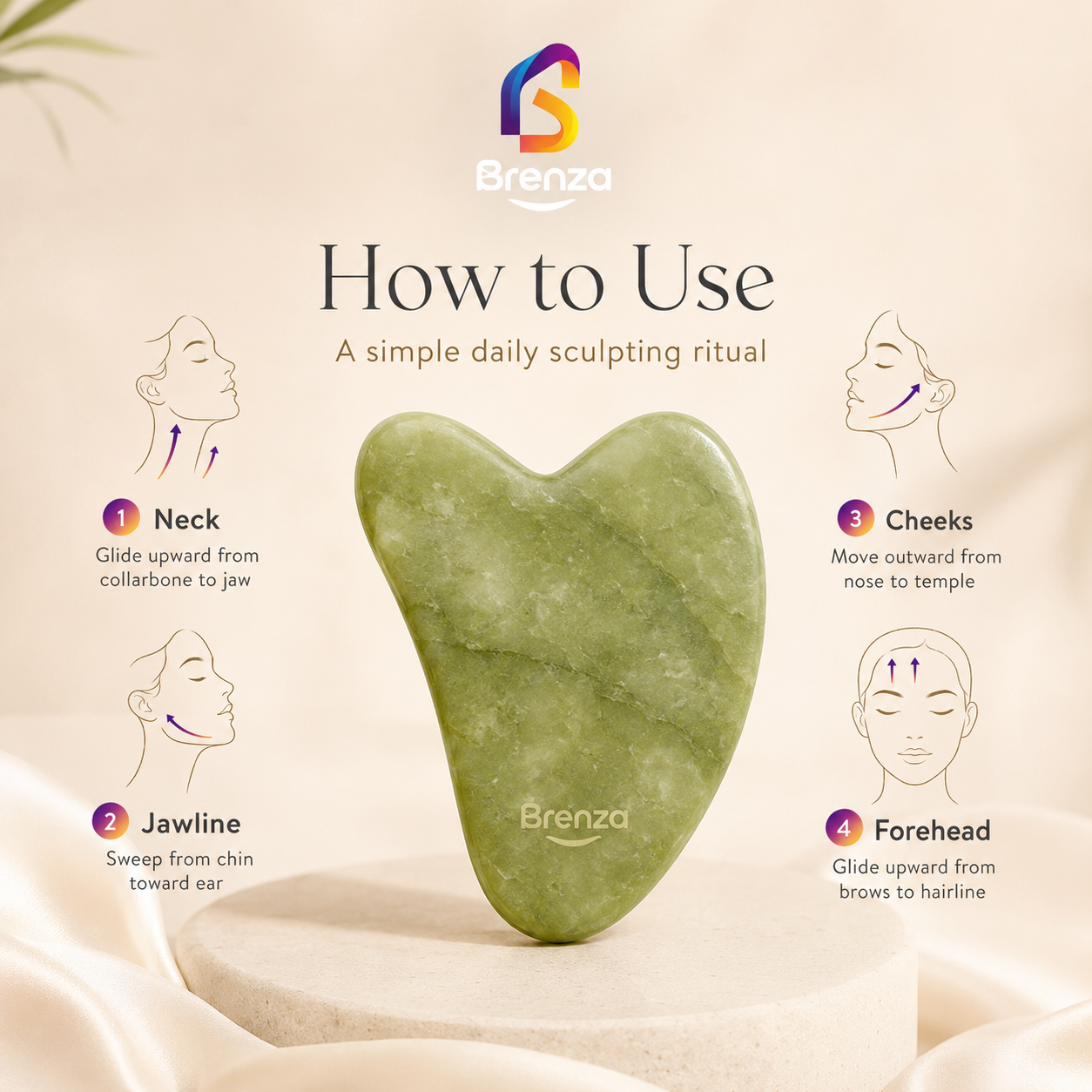 Brenza Jade Gua Sha Facial Tool for Face Massage, Jawline Sculpting & Daily Self-Care Routine