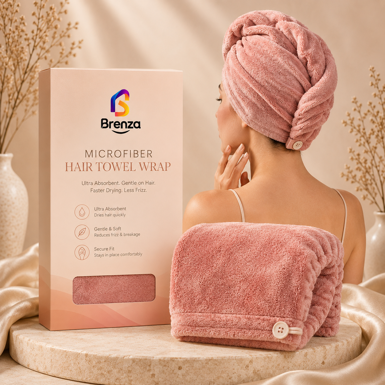 Brenza Microfiber Hair Towel Wrap – Ultra Absorbent Quick-Dry Hair Turban