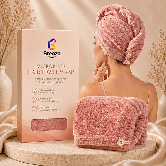 Brenza Microfiber Hair Towel Wrap – Ultra Absorbent Quick-Dry Hair Turban