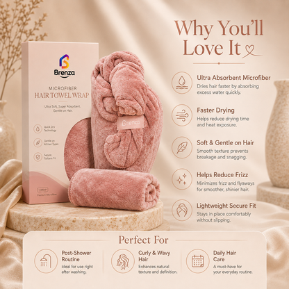 Brenza Microfiber Hair Towel Wrap – Ultra Absorbent Quick-Dry Hair Turban