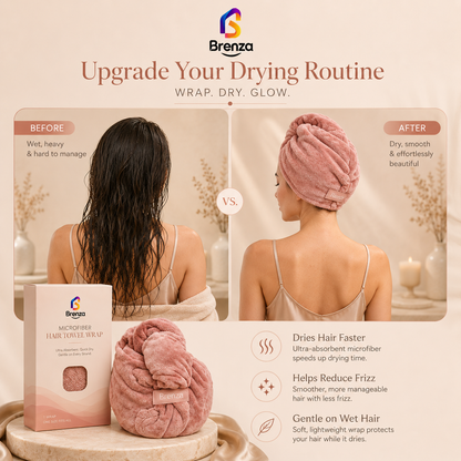 Brenza Microfiber Hair Towel Wrap – Ultra Absorbent Quick-Dry Hair Turban