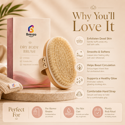 Brenza Dry Body Brush – Exfoliating Body Brush for Smoother-Looking Skin