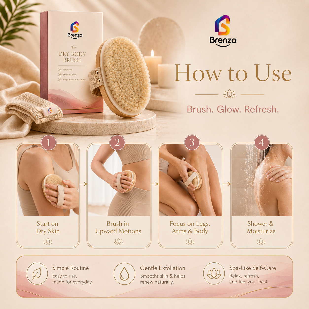 Brenza Dry Body Brush – Exfoliating Body Brush for Smoother-Looking Skin