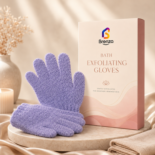 Brenza Bath Exfoliating Gloves – Reusable Body Scrub Gloves for Smoother-Looking Skin