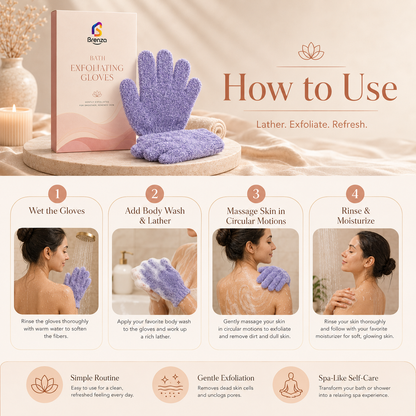 Brenza Bath Exfoliating Gloves – Reusable Body Scrub Gloves for Smoother-Looking Skin