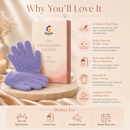 Brenza Bath Exfoliating Gloves – Reusable Body Scrub Gloves for Smoother-Looking Skin