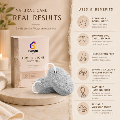 Brenza Pumice Stone Foot File – Natural Volcanic Stone for Calluses, Rough Heels & Smoother Feet