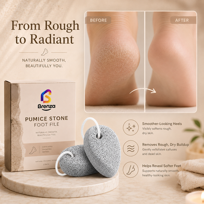 Brenza Pumice Stone Foot File – Natural Volcanic Stone for Calluses, Rough Heels & Smoother Feet